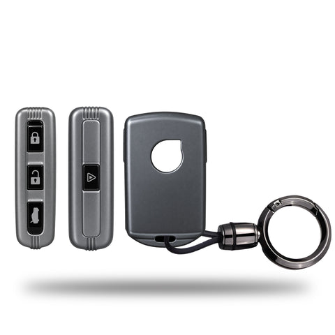 TANTRA TPU Key Cover and Round Key Chain Compatible with Volvo XC40 XC60 XC90 S60 S90 V60 V90 | 4 Button Smart Remote Key Case | Durable Key Protector | Grey