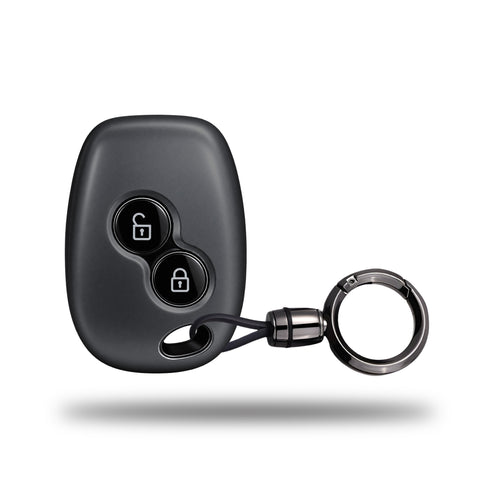 TANTRA TPU Key Cover and Round Key Chain Compatible with Renault Duster Logan Lodgy Kwid Nissan Terrano Mahindra Verito | 2 Button Smart Remote Key Case | Durable Key Protector (Grey)