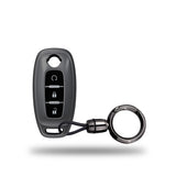 TANTRA TPU Key Cover and Round Key Chain Compatible with Nissan Ariya X-Trail Qashqai Altima Teana, 3 Button Smart Key Case, Soft Silicone Car Key Protector with Keychain, Grey