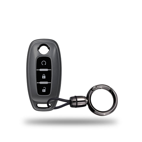 TANTRA TPU Key Cover and Round Key Chain Compatible with Nissan Ariya X-Trail Qashqai Altima Teana, 3 Button Smart Key Case, Soft Silicone Car Key Protector with Keychain, Grey