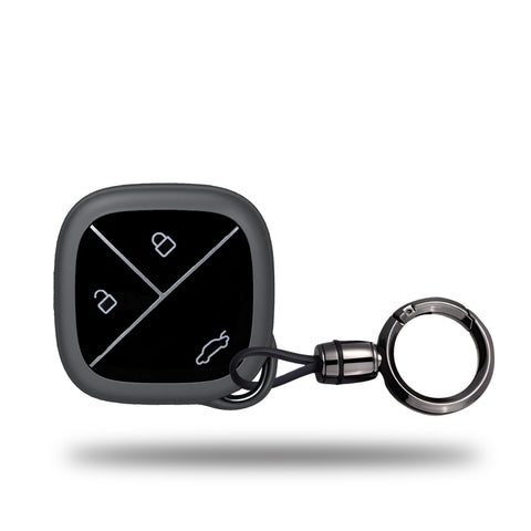 TANTRA TPU Key Cover and Round Key Chain Compatible with MG Comet EV Electric 3 Button Smart Key, Grey | Premium Soft Silicone Key Case | Shockproof Scratch Resistant Car Key Protector (Grey)