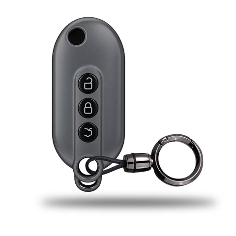 TANTRA TPU Key Cover and Round Key Chain Compatible with MG Comet EV Electric 3 Button Smart Key, Grey | Premium Soft Silicone Key Case | Shockproof Scratch Resistant Car Key Protector (Grey)