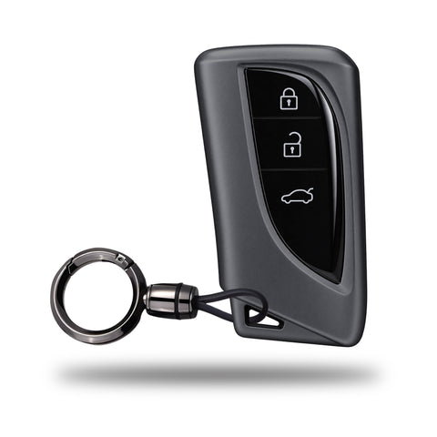 TANTRA TPU Key Cover and Round Key Chain Compatible with Lexus ES200 ES260 ES300H ES350 GX460 LC500 LC500H LS350 LS500H UX200 UX250H UX260H | 3 Button Flip Key | Grey