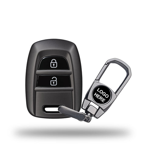 TANTRA TPU Key Cover and Metal Key Chain Compatible with Hyundai Santro, Eon, i10 Grand 2 Button Flip Key | Durable Key Protector | Premium Soft TPU Key Fob Cover | Grey