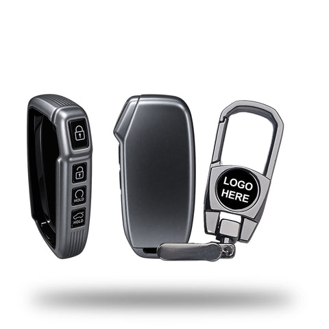 TANTRA TPU Key Cover and Metal Key Chain Compatible with Kia Seltos 2024 2023 Facelift HTX, Carens X Line, Sonet, 4 Button Smart Remote Key Case | Durable Key Protector | Grey
