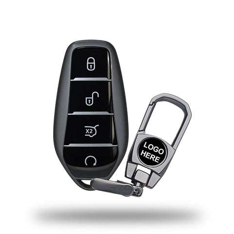 TANTRA TPU Key Cover and Metal Key Chain Compatible with BYD Atto 3, Seal, Sealion, eMax7, Dolphin & Han Smart 4 Button Key | Soft Protective Key Fob Case | Scratch Resistant Key Protector | Grey