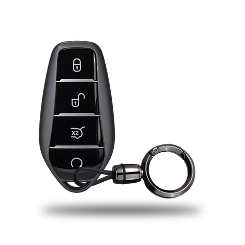TANTRA TPU Key Cover and Round Key Chain Compatible with BYD Atto 3, Seal, Sealion, eMax7, Dolphin & Han Smart 4 Button Key | Soft Protective Key Fob Case | Scratch Resistant Key Protector | Grey