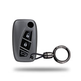 TANTRA TPU Key Cover and Round Key Chain Compatible with Fiat Linea, Punto & Avventura | 3 Button Flip Key Fob Protector | Soft Durable TPU Key Case | Scratch Resistant Car Key Cover | Grey