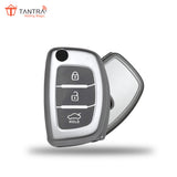 TANTRA TPU Key Cover and Metal Keychain Compatible for Hyundai i 20, Xcent,Verna Flude 3 Button Flip Smart Key Cover (Grey Pack of 1)