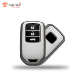 TANTRA TPU Key Cover and Metal Keychain Compatible for Honda City, Civic, Jazz, Amaze, CR-V, BR-v, WR-V with 3 Button Smart Key (Grey Pack of 1)