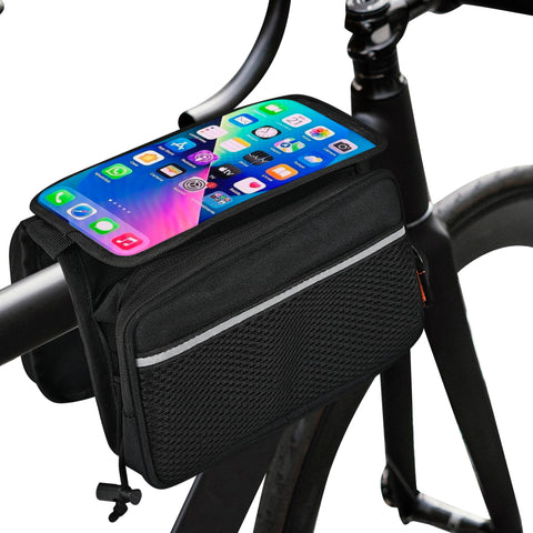 TANTRA Polyester Bicycle Double Sided Handlebar Front Frame/Tube Bag with Waterproof Touch Screen Bicycle Pouch Mobile Phone Holder