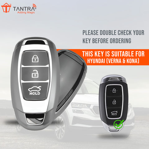 TANTRA TPU Key Cover Compatible with Hyundai Verna | Kona | i20 3Button Flip Key (Grey)