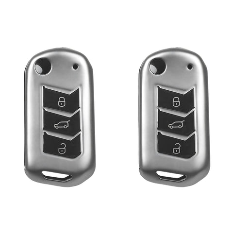 TANTRA TPU Key Cover and Metal Keychain Compatible for Mahindra Scorpio 2019+| Bolero 2020+ XUV 300 | Marazzo | XUV 700 | XUV 400 ev | Bolero | Thar 2020+ 3 Button Flip Key (Grey Pack of 2)