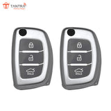 TANTRA TPU Key Cover and Metal Keychain Compatible for Hyundai i 20, Xcent,Verna Flude 3 Button Flip Smart Key Cover (Grey Pack of 2)