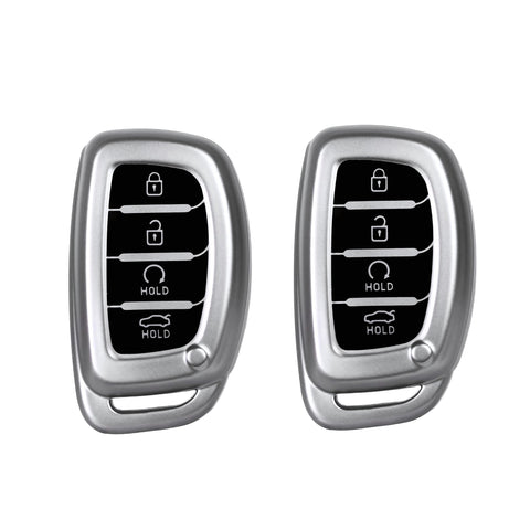 TANTRA TPU Key Cover and Metal Keychain Compatible for Hyundai Alcazar and Creta 2021 2022 & 2023 Car 4 Button Smart Key Grey