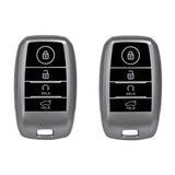 TANTRA TPU Key Cover and Metal Keychain Compatible for Kia Seltos, Sonet, Carens, Carnival 4 Button Smart Key (Hold Button Down) (Grey Pack of 2)