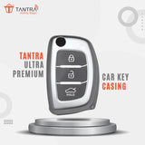 TANTRA TPU Key Cover and Metal Keychain Compatible for Hyundai i 20, Xcent,Verna Flude 3 Button Flip Smart Key Cover (Grey Pack of 1)