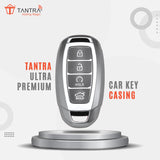 TANTRA TPU Key Cover and Metal Keychain Compatible for Hyundai Verna 2023 Car 4 Button Smart Key (Grey)