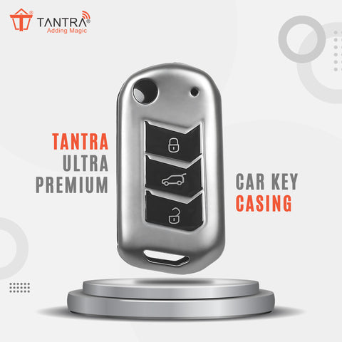 TANTRA TPU Key Cover and Metal Keychain Compatible for Mahindra Scorpio 2019+| Bolero 2020+ XUV 300 | Marazzo | XUV 700 | XUV 400 ev | Bolero | Thar 2020+ 3 Button Flip Key (Grey Pack of 1)