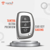 TANTRA TPU Key Cover and Metal Keychain Compatible for Hyundai Aura Elantra I.10 Grand Nios I.20 Elite Verna 4S Creta I.10 Grand I.20 Activa Tucson Xcent 3 Button Smart Key (Grey)