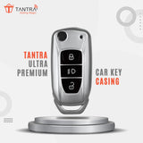 TANTRA TPU Key Cover and Metal Keychain Compatible for Tata Nexon | Altroz | Tiago | Punch | Harrier | Safari | Tigor 3 Button Flip Key Cover (Grey Pack of 1)