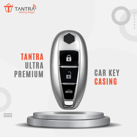 TANTRA TPU Key Cover and Metal Keychain Compatible for Maruti Suzuki Baleno, Vitara Breeza, S Cross, Ciaz, Swift, Ignis, 3 Button Smart Key Cover (Grey)