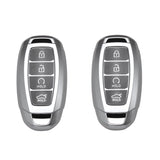 TANTRA TPU Key Cover and Metal Keychain Compatible for Hyundai Verna 2023 Car 4 Button Smart Key (Grey Pack of 2)