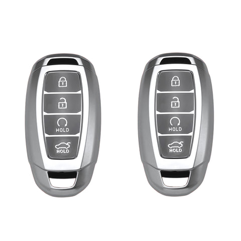 TANTRA TPU Key Cover and Metal Keychain Compatible for Hyundai Verna 2023 Car 4 Button Smart Key (Grey Pack of 2)