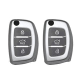 TANTRA TPU Key Cover and Metal Keychain Compatible for Hyundai i 20, Xcent,Verna Flude 3 Button Flip Smart Key Cover Grey