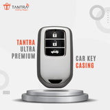 TANTRA TPU Key Cover and Metal Keychain Compatible for Honda City, Civic, Jazz, Amaze, CR-V, BR-v, WR-V with 3 Button Smart Key (Grey Pack of 1)