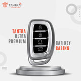 TANTRA TPU Key Cover and Metal Keychain Compatible for Hyundai Alcazar and Creta 2021 2022 & 2023 Car 4 Button Smart Key Grey