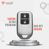 TANTRA TPU Key Cover and Metal Keychain Compatible for Honda BRV | WRV | CRV | Jazz | City 2 Button Smart Key (Grey Pack of 1)