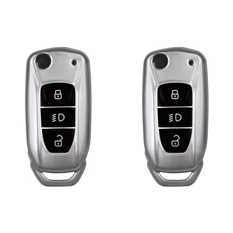 TANTRA TPU Key Cover and Metal Keychain Compatible for Tata Nexon | Altroz | Tiago | Punch | Harrier | Safari | Tigor 3 Button Flip Key Cover (Grey Pack of 2)