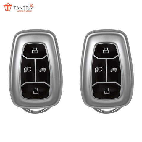 TANTRA TPU Key Cover and Metal Keychain Compatible for Tata Nexon | Harrier | Safari | Altroz | Tigor | EV | Punch | Tiago EV Electric 4 Button Smart Key (Grey Pack of 2)