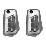 TANTRA TPU Key Cover and Metal Keychain Compatible for Toyota Corolla | Altis | Innova Crysta 2 Button Car Smart Key (Grey Pack of 2)