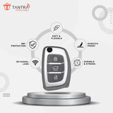 TANTRA TPU Key Cover and Metal Keychain Compatible for Hyundai i 20, Xcent,Verna Flude 3 Button Flip Smart Key Cover Grey