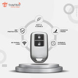 TANTRA TPU Key Cover and Round Keychain Compatible for Honda BRV | WRV | CRV | Jazz | City 2 Button Smart Key (Grey)