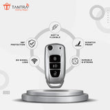 TANTRA TPU Key Cover and Round Keychain Compatible for Tata Nexon | Altroz | Tiago | Punch | Harrier | Safari | Tigor 3 Button Flip Key Cover (Grey)