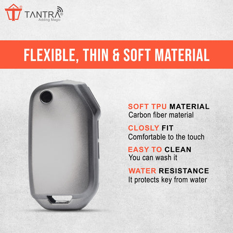 TANTRA TPU Key Cover and Metal Key Chain Compatible With Kia Seltos 2023 2024 HTE 3 Button Flip Key (Grey)