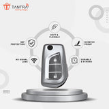 TANTRA TPU Key Cover and Round Keychain Compatible for Toyota Corolla | Altis | Innova Crysta 2 Button Car Smart Key (Grey)