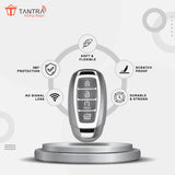 TANTRA TPU Key Cover and Metal Keychain Compatible for Hyundai Verna 2023 Car 4 Button Smart Key (Grey Pack of 1)