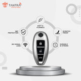 TANTRA TPU Key Cover and Round Keychain Compatible for Maruti Suzuki Baleno, Vitara Breeza, S Cross, Ciaz, Swift, Ignis, 3 Button Smart Key Cover (Grey)