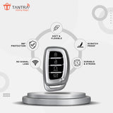 TANTRA TPU Key Cover and Round Keychain Compatible for Hyundai Alcazar and Creta 2021 2022 & 2023 Car 4 Button Smart Key Grey