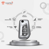 TANTRA TPU Key Cover and Metal Keychain Compatible for Toyota Corolla | Altis | Innova Crysta 3 Button Car Smart Key (Grey Pack of 2)