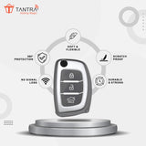 TANTRA TPU Key Cover and Metal Keychain Compatible for Hyundai i 20, Xcent,Verna Flude 3 Button Flip Smart Key Cover (Grey Pack of 1)