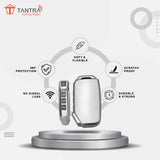 TANTRA TPU Key Cover and Metal Keychain Compatible for Kia Seltos 2023 Facelift HTX | Carens X Line 4 Button Smart Key (Grey Pack of 2)