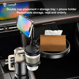 TANTRA 4-in-1 Car Cup Holder Expander | 360° Rotating Tray with Phone Mount & Food Tray | Adjustable Base for Most Vehicles, RVs & Trucks | Multi-Function Car Organizer