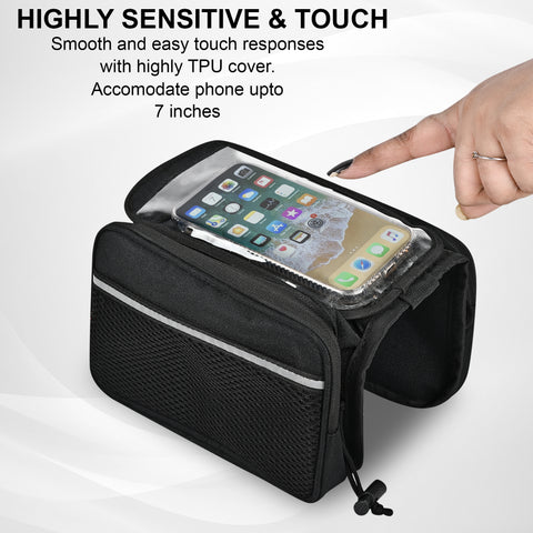 TANTRA Polyester Bicycle Double Sided Handlebar Front Frame/Tube Bag with Waterproof Touch Screen Bicycle Pouch Mobile Phone Holder