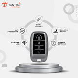 TANTRA TPU Key Cover and Round Keychain Compatible for Kia Seltos, Sonet, Carens, Carnival 4 Button Smart Key (Hold Button Down) (Grey)