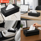 TANTRA Tissue Box Holder for Car, Home & Office | Premium Leather Tissue Holder | Tissue Dispenser for Bathroom | Sturdy Leather Tissue Box Cover | Napkin Box | Easy Tissue Placement | Black